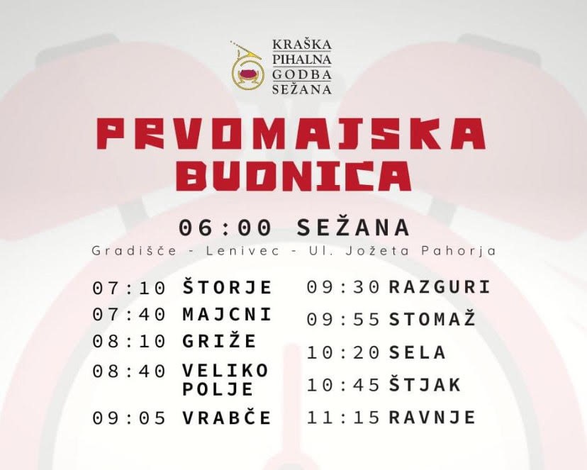 Kraška pihalna godba prvomajska budnica razpored